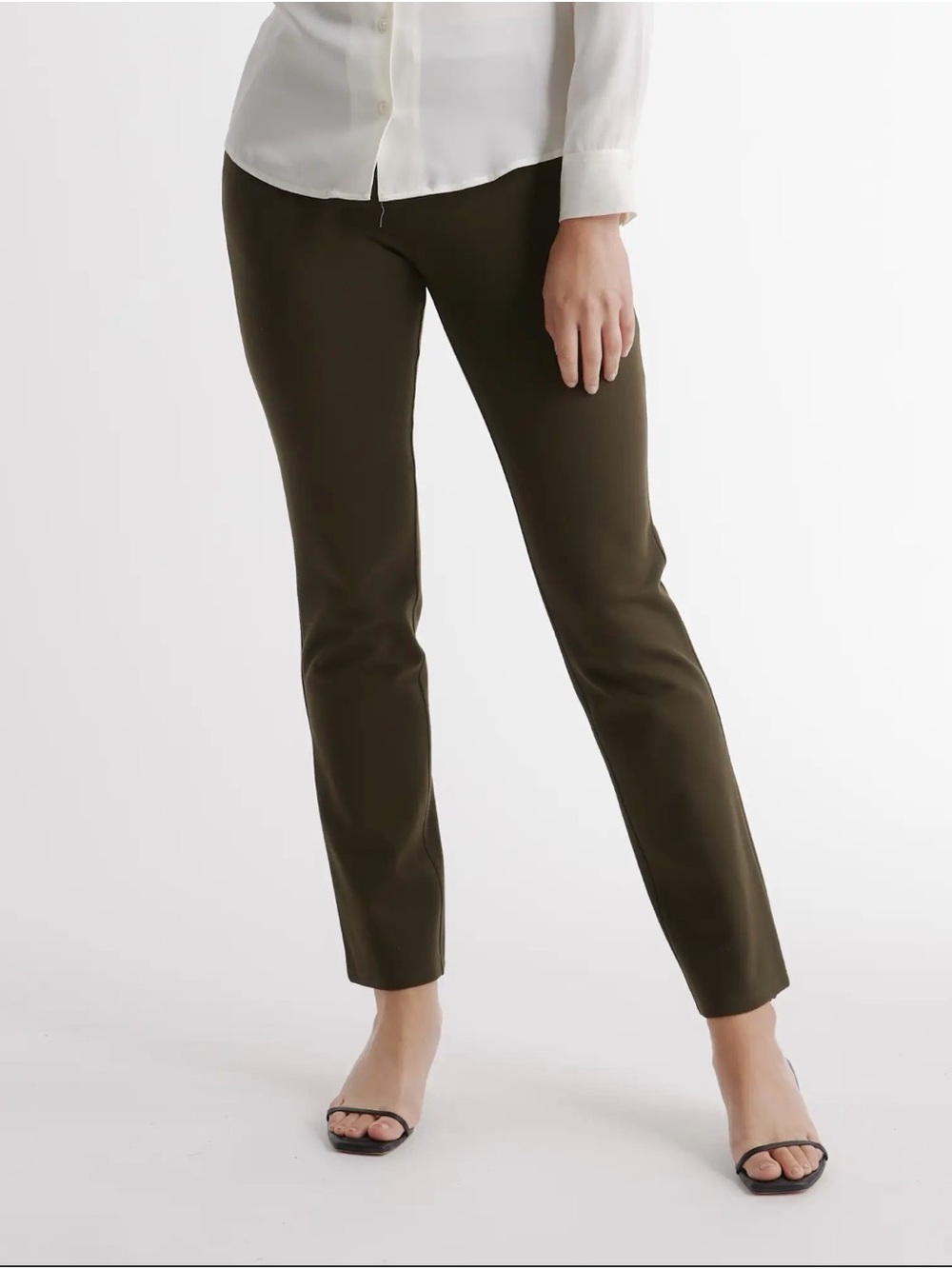 Quince Women's Ultra-Stretch Ponte Pants Straight Leg Sz Small, Olive Green